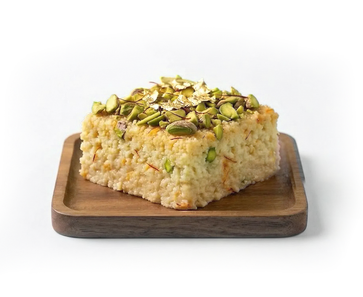Kesar Pista Milk Cake — saffron and pistachio layered milk cake